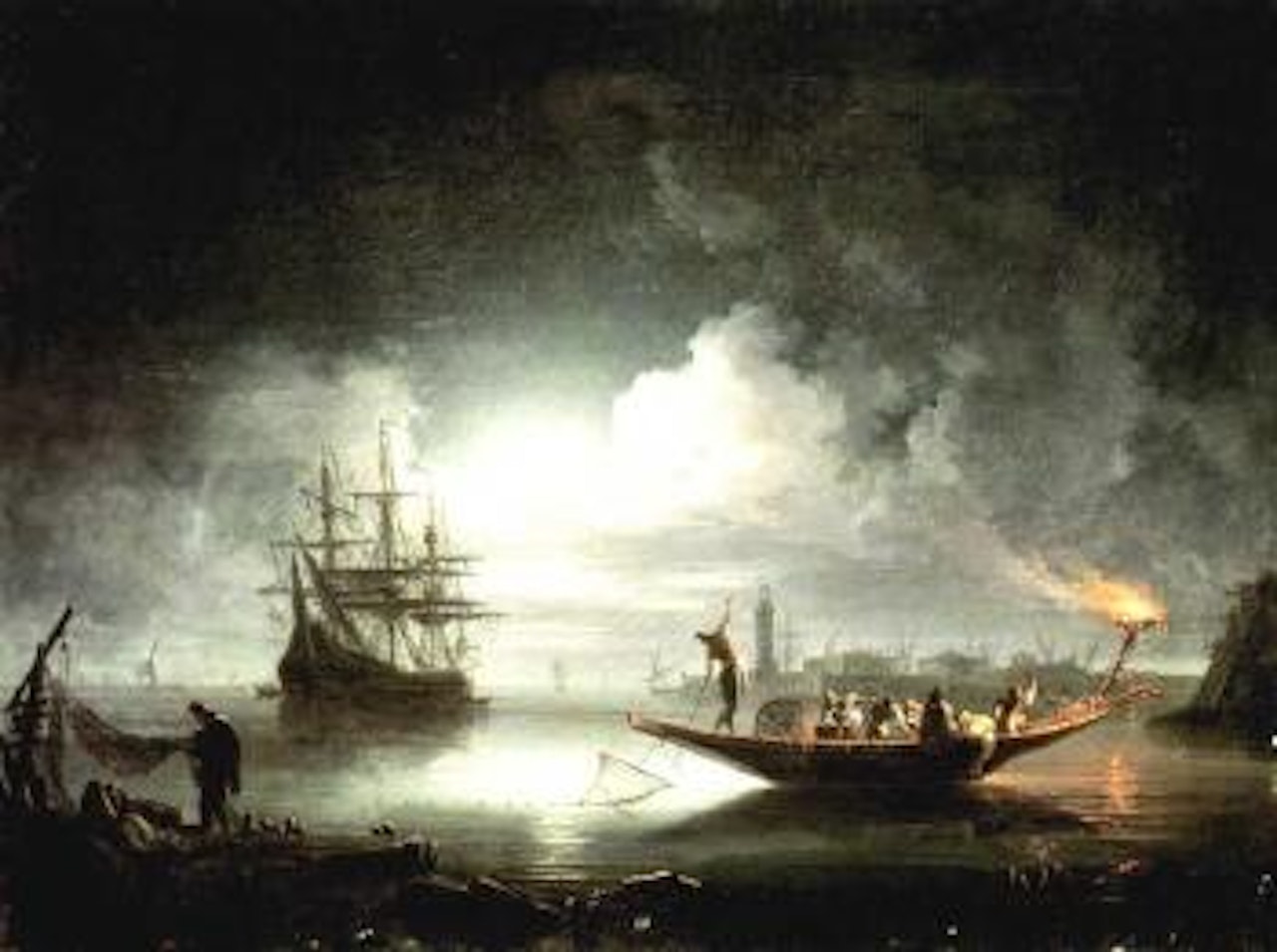 Fishing by night at the bay of Naples by Claude Joseph Vernet