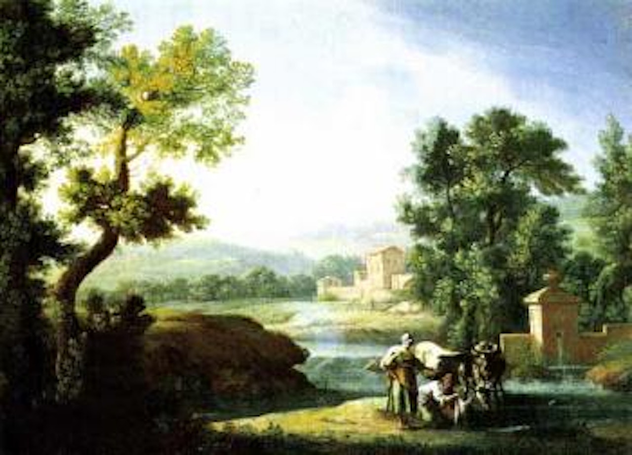 River landscape with herders by Giovanni Battista Cimaroli