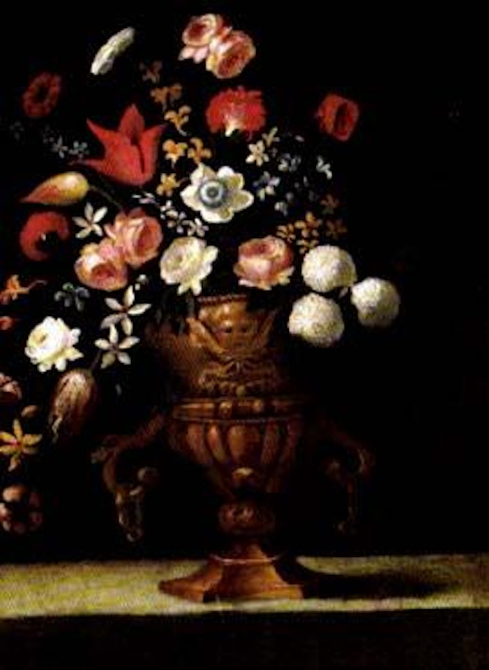 Bouquet of flowers in a decorated gilt vase by Italian School