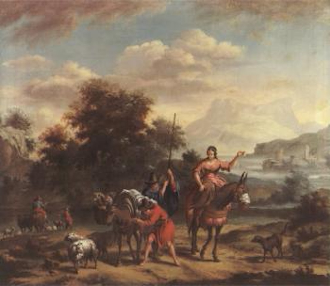 Mountain landscape with ruins by Italian School