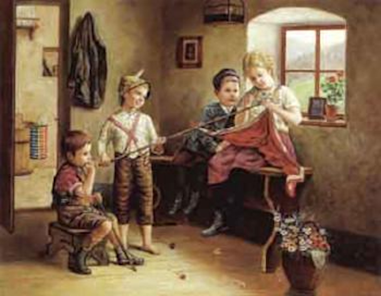 Interior scene with children by Edmund Adler