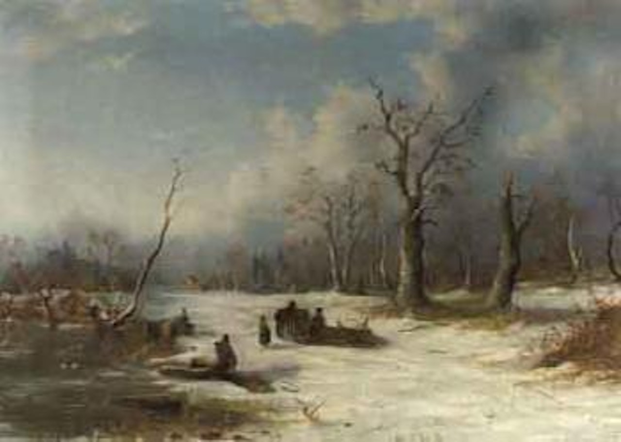 Winter landscape with sleigh by German School