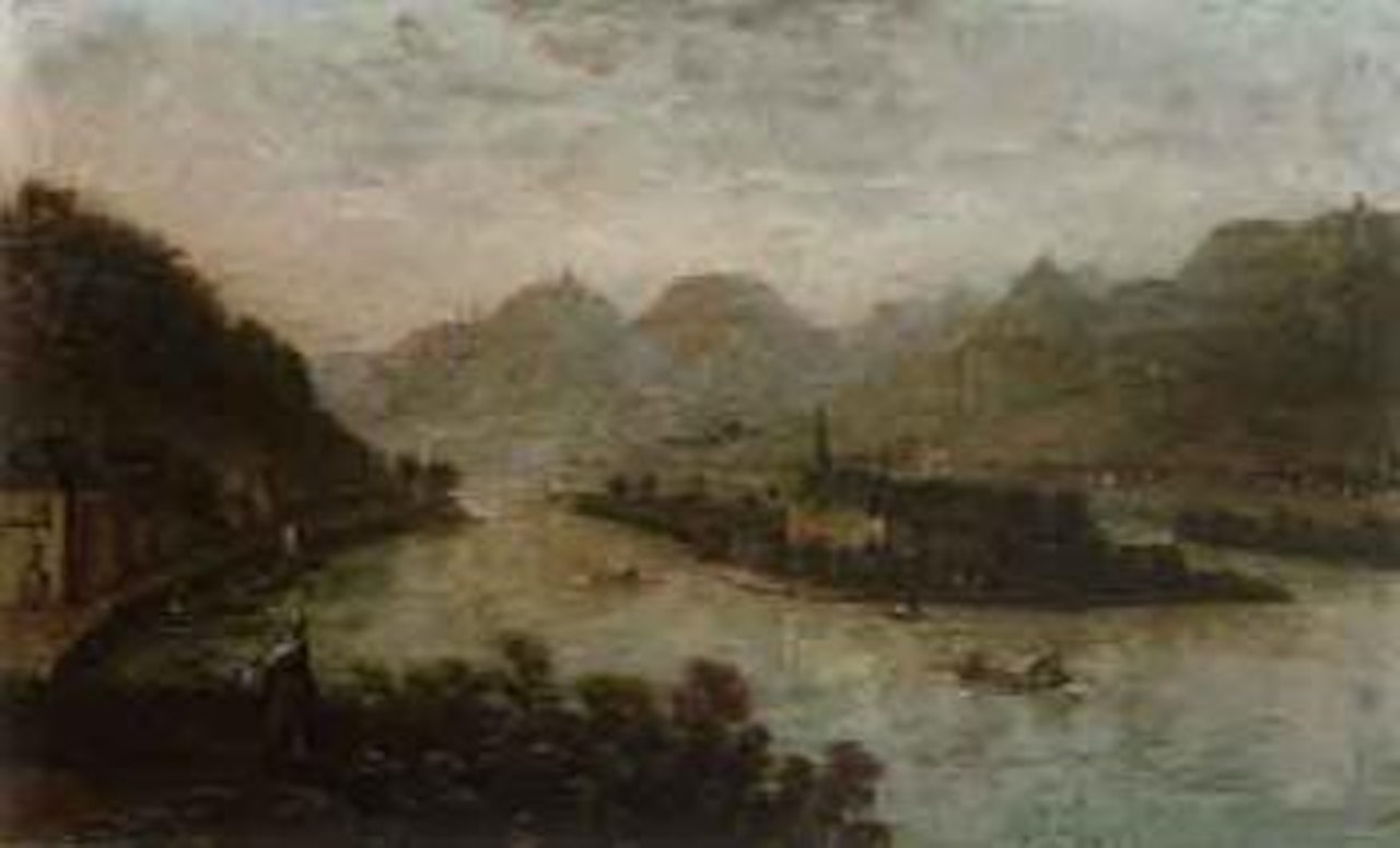 River landscape. River landscape by German School