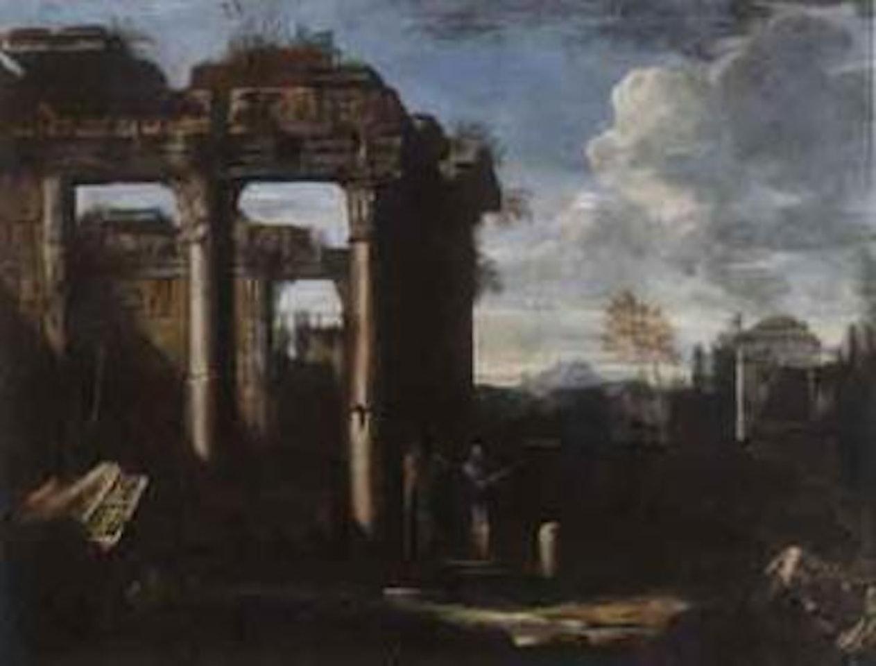 Ruin landscape with figures by Sebastiano Ricci