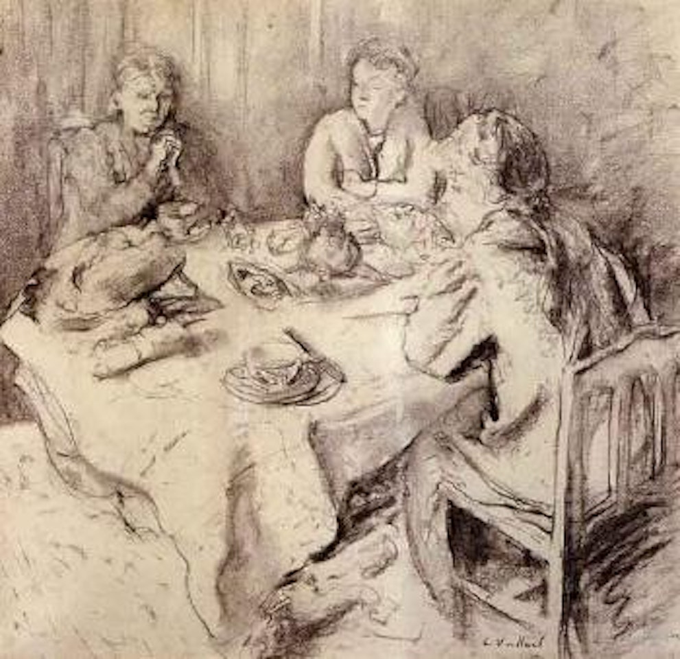 Dejeuner chez Vuillard, Mme Vuillard, mere de l'artiste, sa fille, sa petite fille by Édouard Vuillard