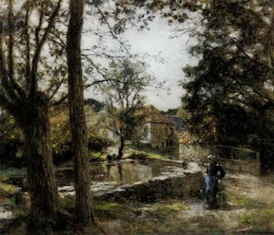 Le lavoir pres de la ferme d'Erlan - pas de Calais by Léon Augustin Lhermitte