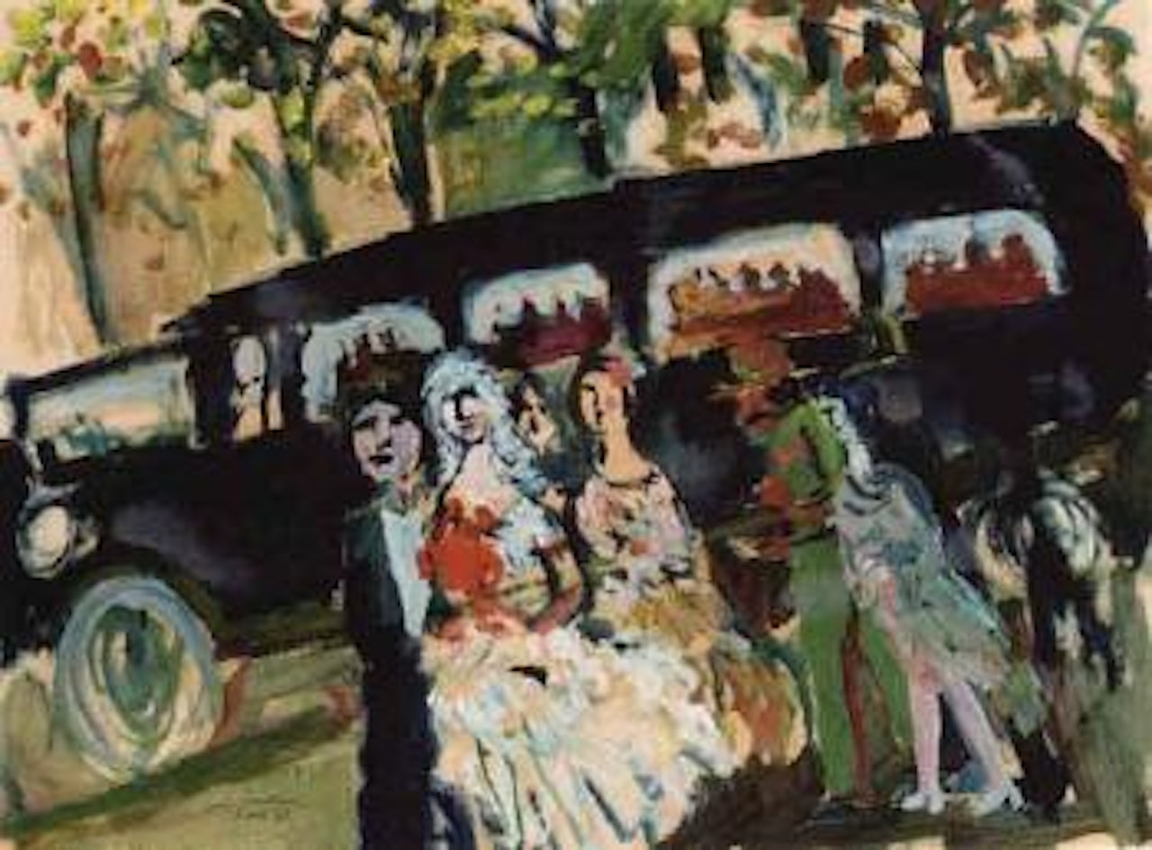 Young bride and groom with followers by Sven Erixson