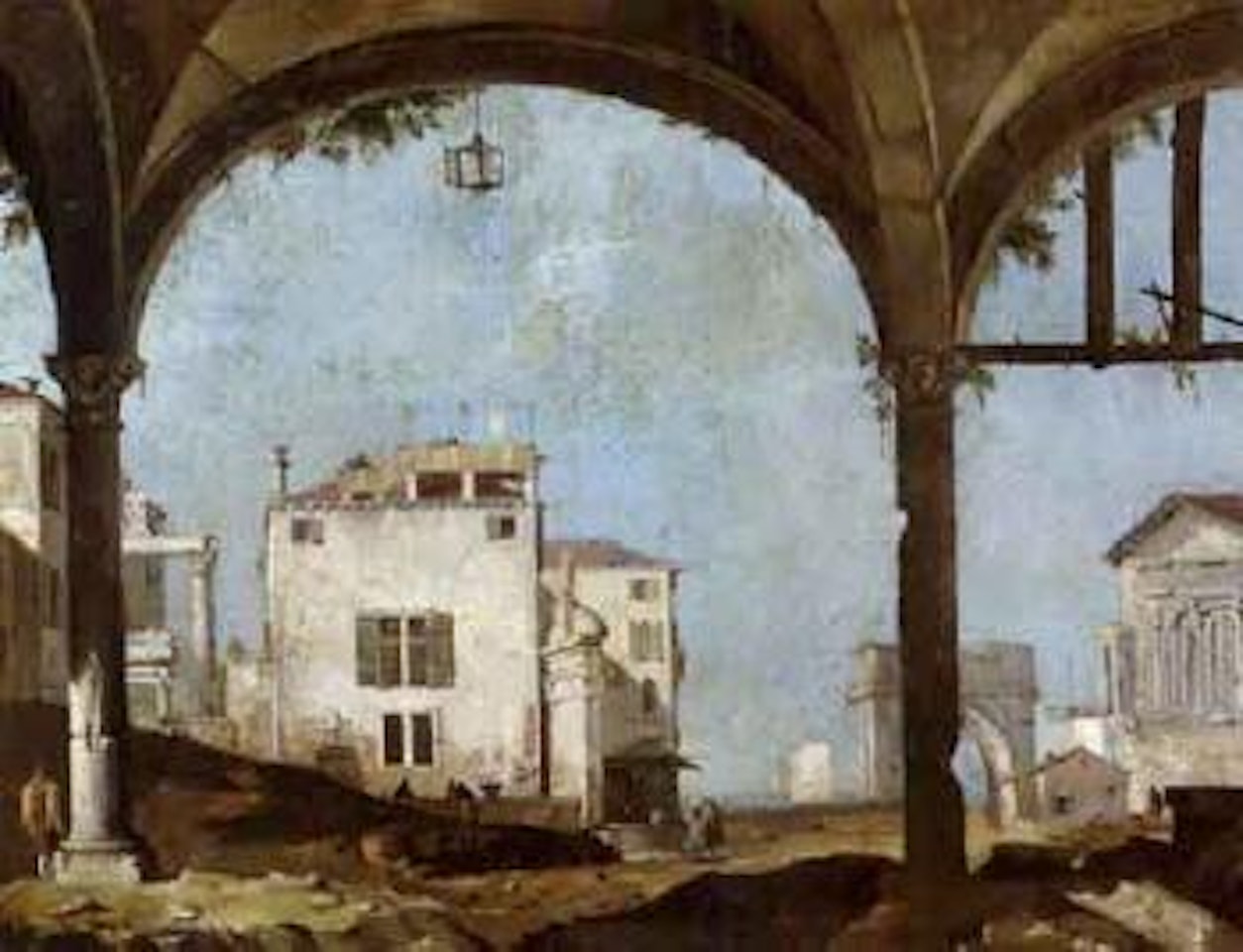 Classical ruins. View through arcades to houses by Venetian School
