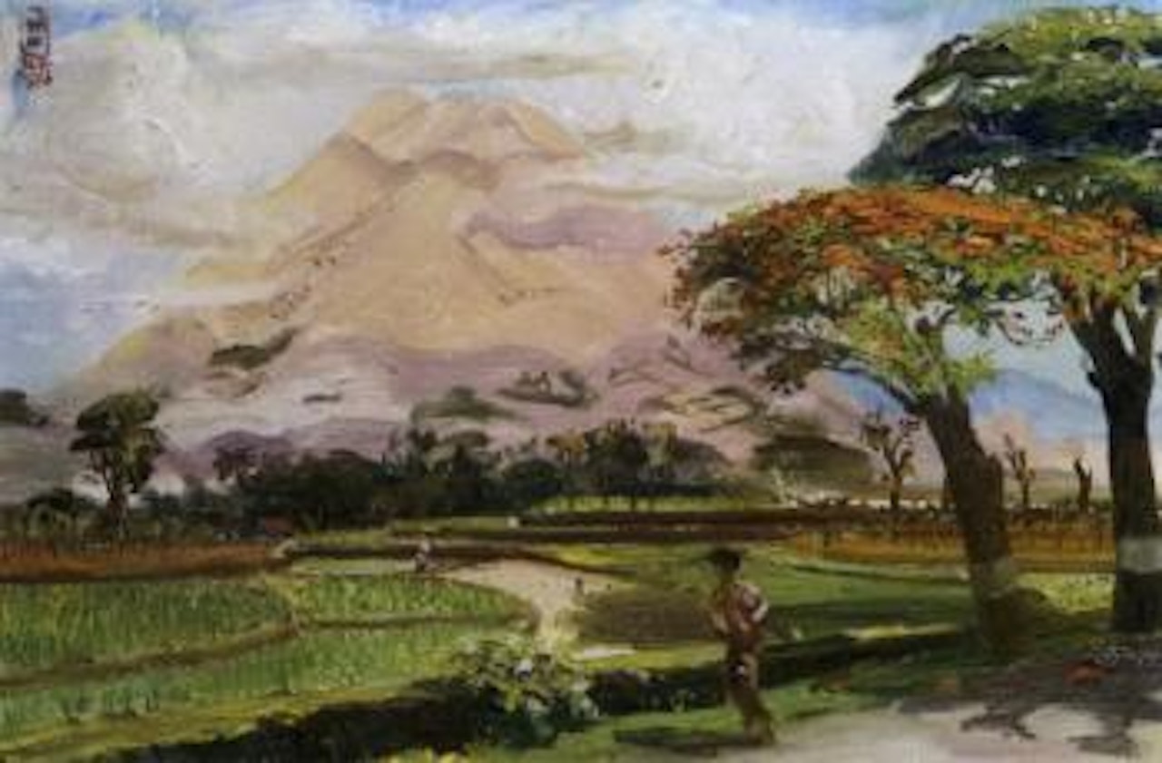 Ricefields at the foot of the volcano by Sindutomo Sudjojono
