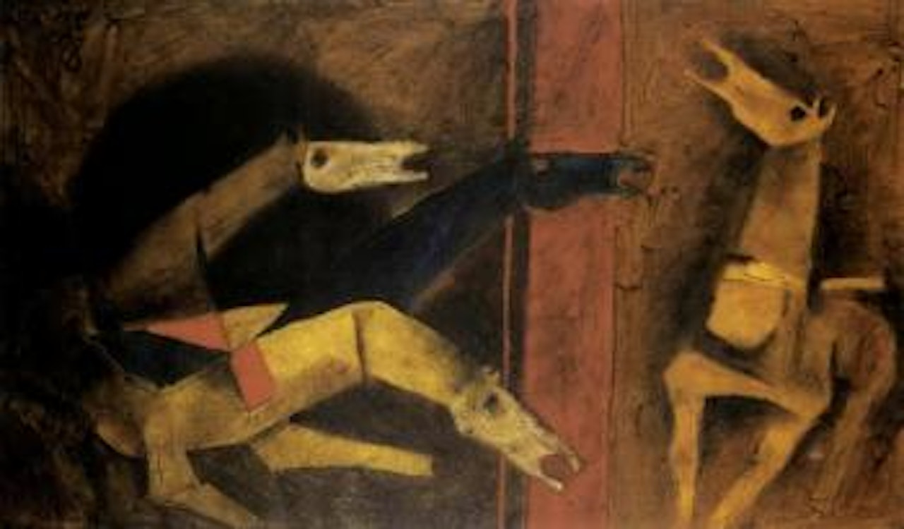 Crimson crest by M.F. Husain