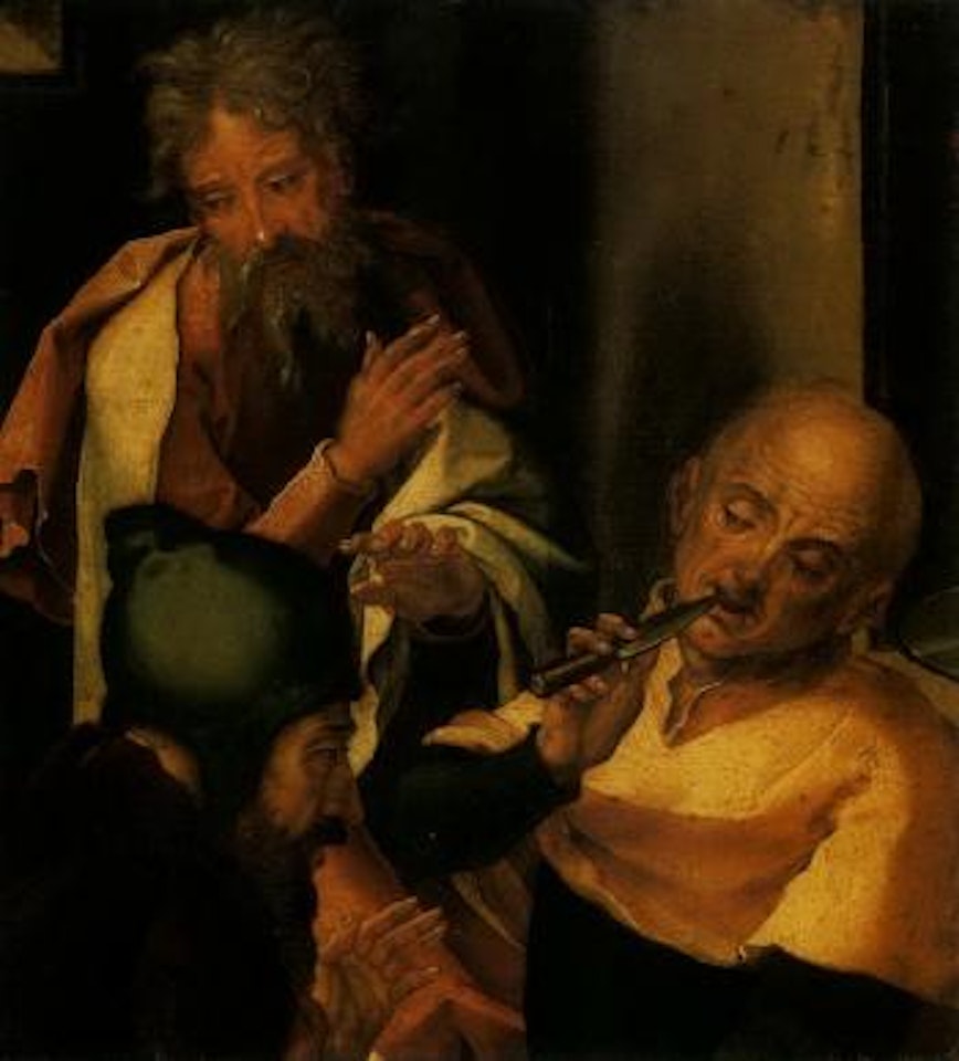 Three elders disputing by Attributed to Pieter Coecke van Aelst I
