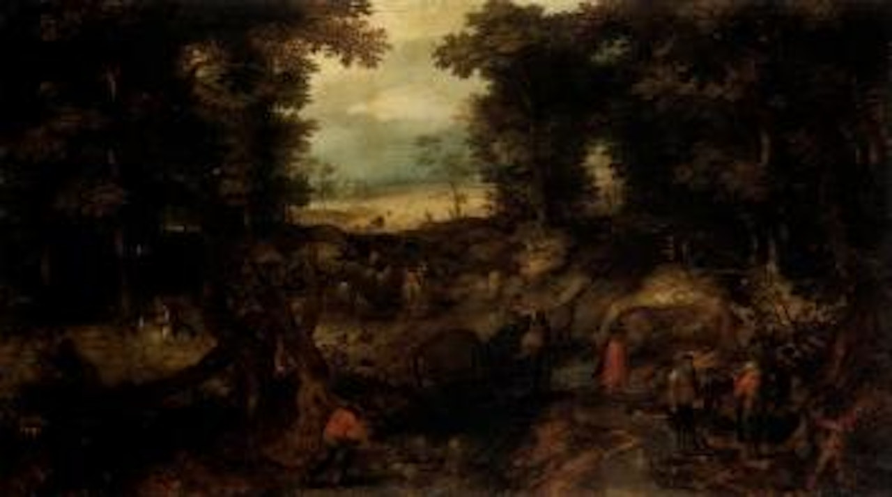 Landscape with travellers on a forest road by Jan Brueghel the Younger