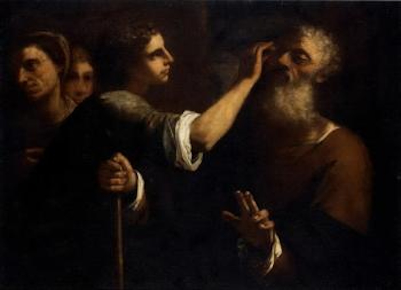 Tobias curing the blindness of Tobit by Circle of Luca Giordano