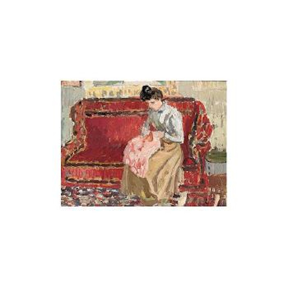 Jeanne - fille de l'artiste, cousant by Camille Pissarro