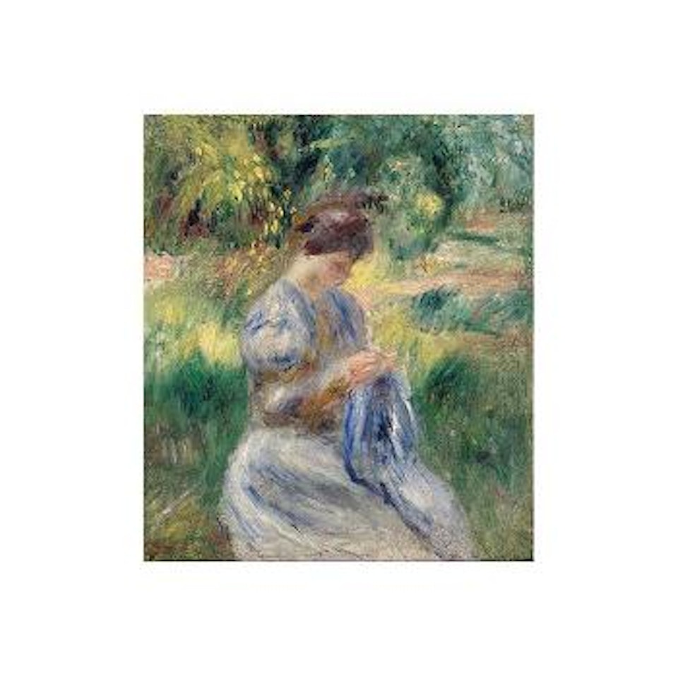 La couseuse - femme cousant dans un jardin by Pierre-Auguste Renoir