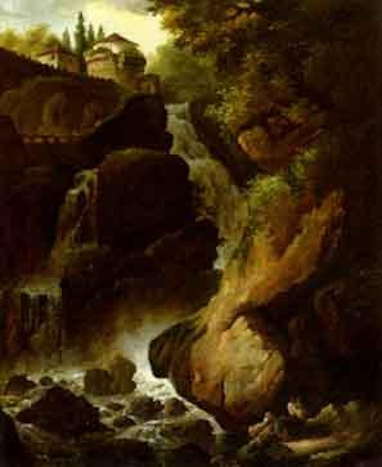 Ruins by waterfall by Christian Wilhelm Ernst Dietrich