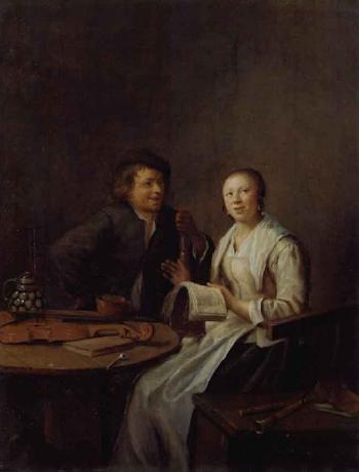 Couples making music in an interior by Jan Miense Molenaer