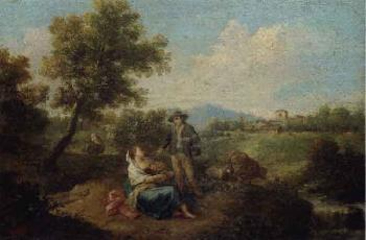 Shepherdesses in pastoral landscape by Francesco Zuccarelli