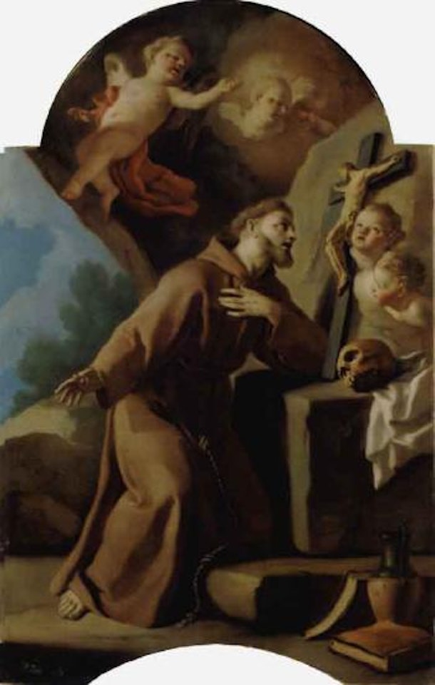 Saint Francis at prayer. Vision of Saint Antony of Padua by Francesco de Mura
