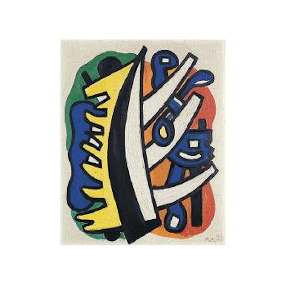 Nature morte sur fond rouge - composition a la faux, Ier etat by Fernand Leger