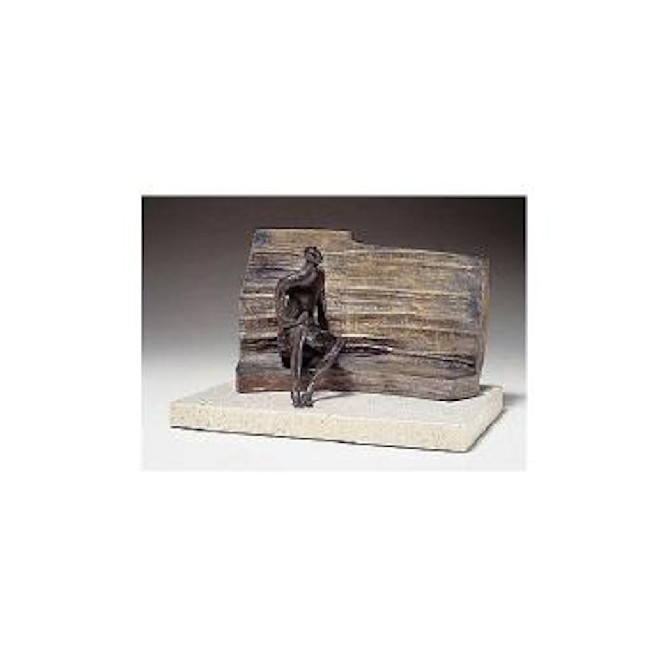 Maquette for seated figure against curved wall by Henry Moore