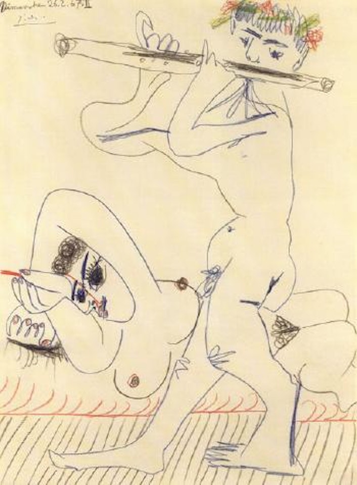 Nu couche et flutiste by Pablo Picasso