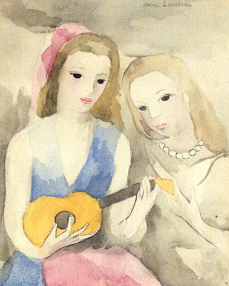 Deux jeunes femme, guitare et perles by Marie Laurencin