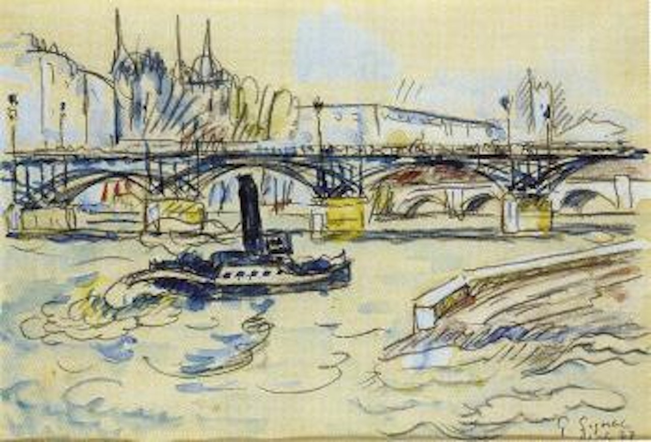 Remorqueurs sur la Seine, le pont des Arts by Paul Signac