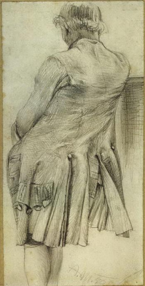 Standing man leaning on piece of furniture by Adolph Menzel