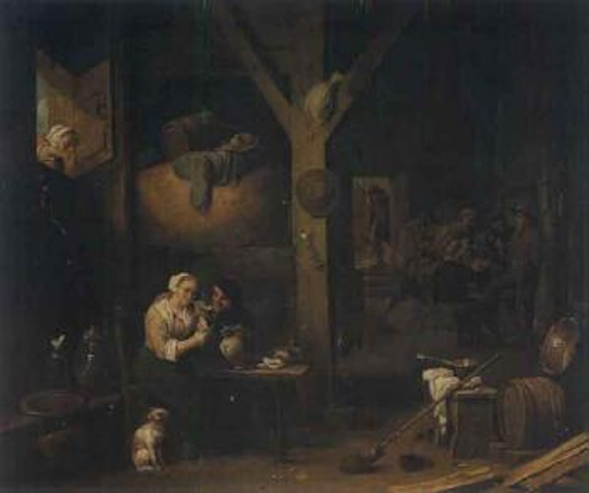 Interior scene with woman smoking and man by David Teniers II