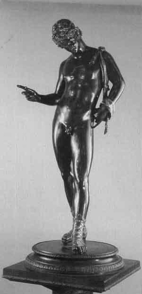 Figure of Narcissus standing naked but for gilt boots and kid skin over his shoulder by Italian School