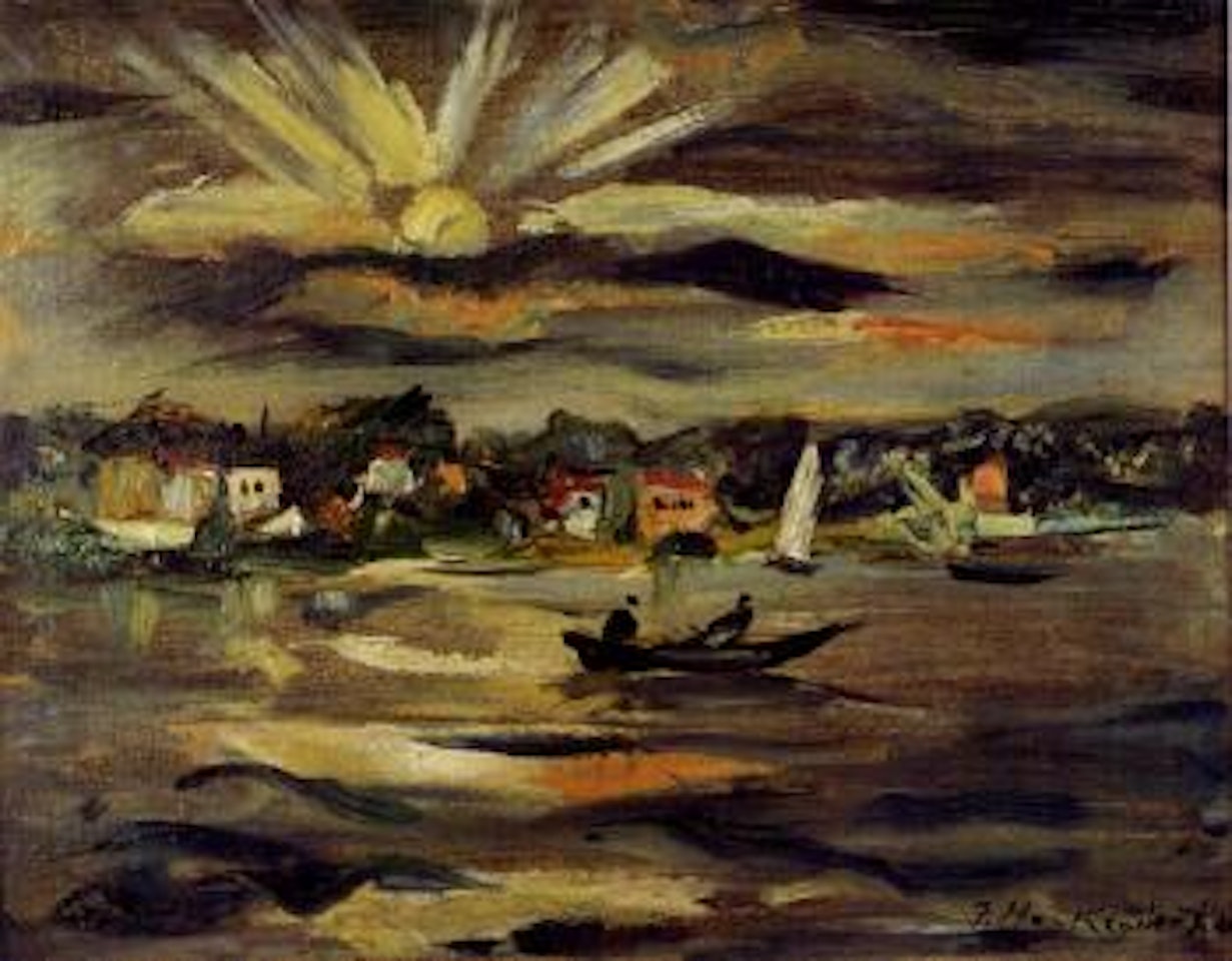 Houses by lake by Franz Heckendorf
