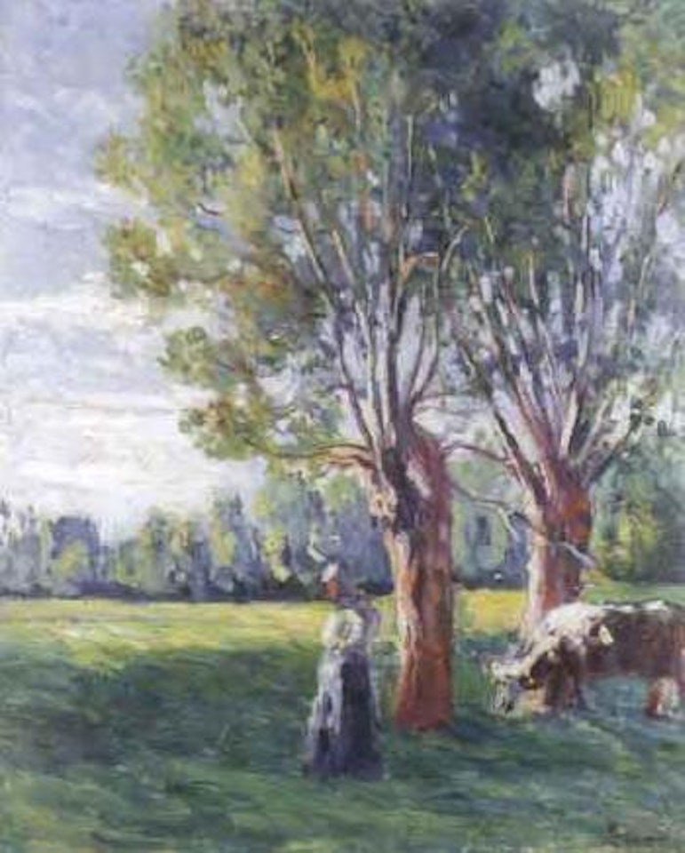 Prairie bordee d'arbres by Maximilien Luce