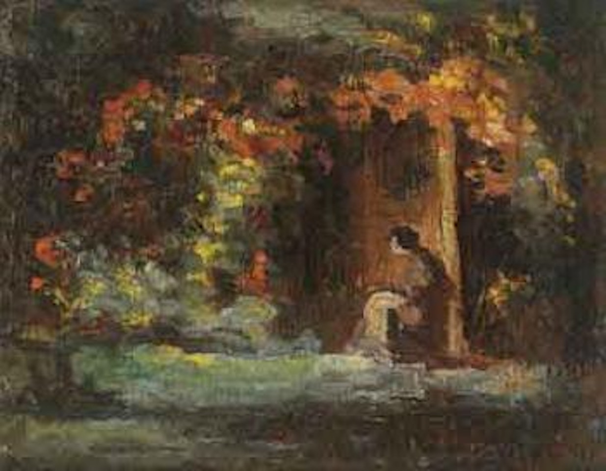 Femme assise dans un jardin en fleurs by Maximilien Luce