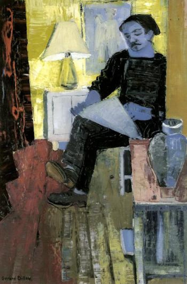 Self-portrait with newspaper by Gerard Dillon