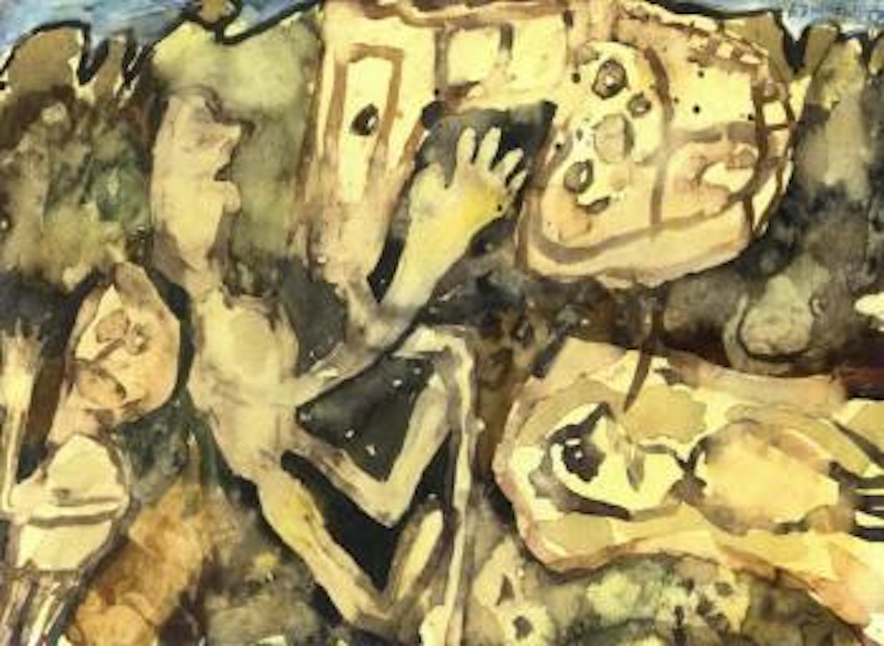 Paysage avec personnages, maisons, champs et chemins by Jean Dubuffet