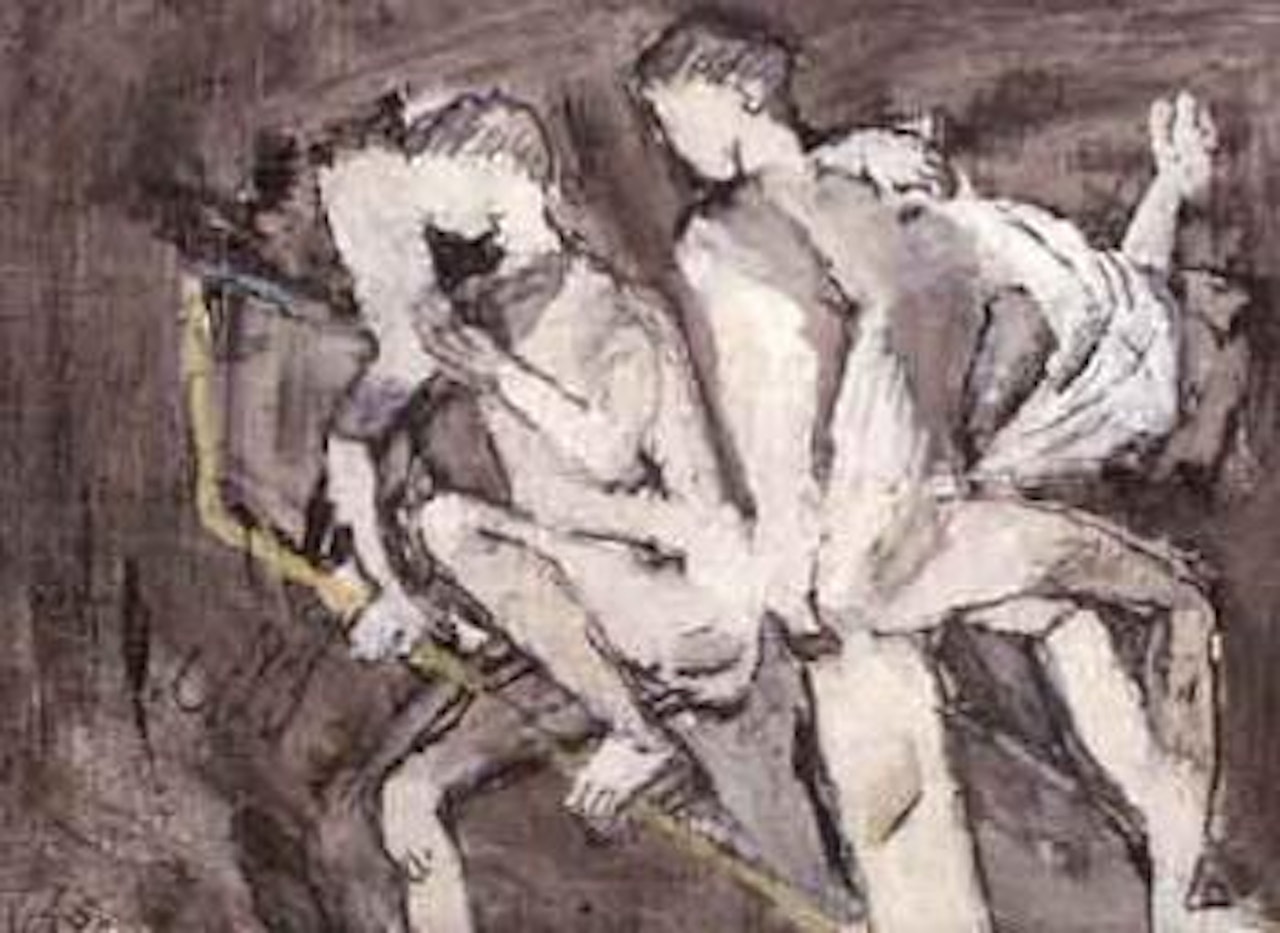 Bathers on the jetty by Ragnar Sandberg