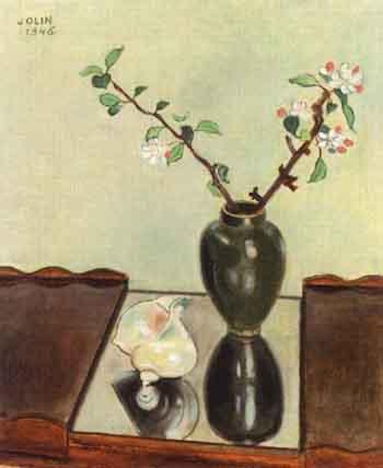 Still life of cherry blossom in blue vase by Einar Jolin