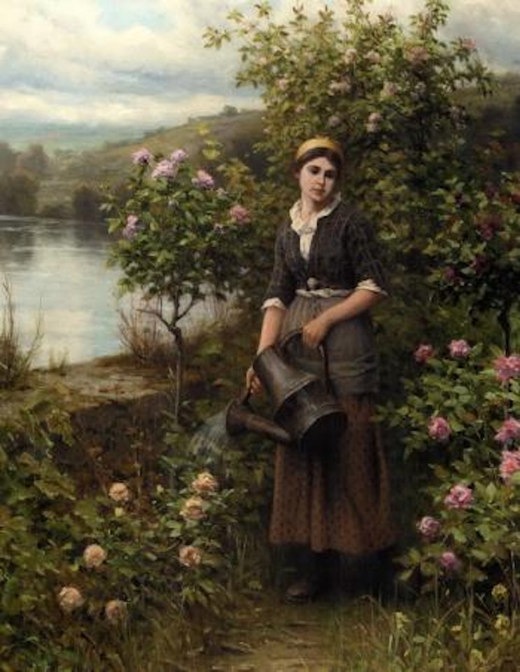 Watering the garden by Daniel Ridgway Knight
