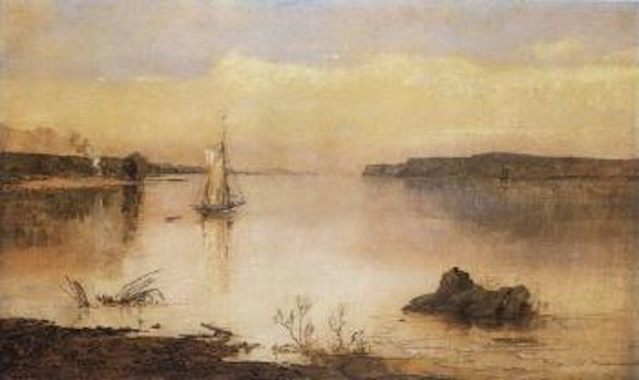 View of Hook Mountain from Ossining Cove on the Hudson River by Jasper Francis Cropsey