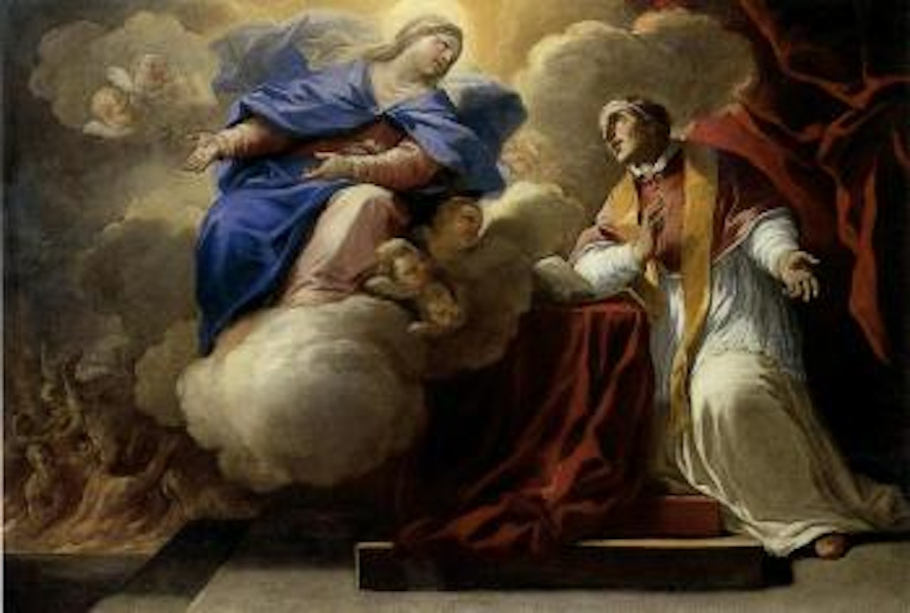 Saint Gregory interceding with the Madonna for Souls in purgatory by Circle of Luca Giordano