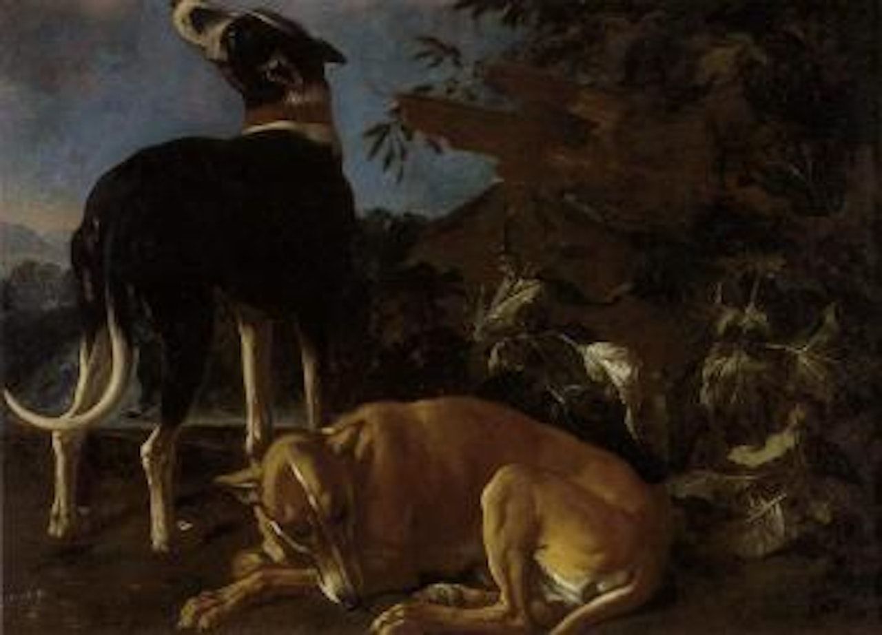Hunting dogs in a landscape by Franz Werner von Tamm