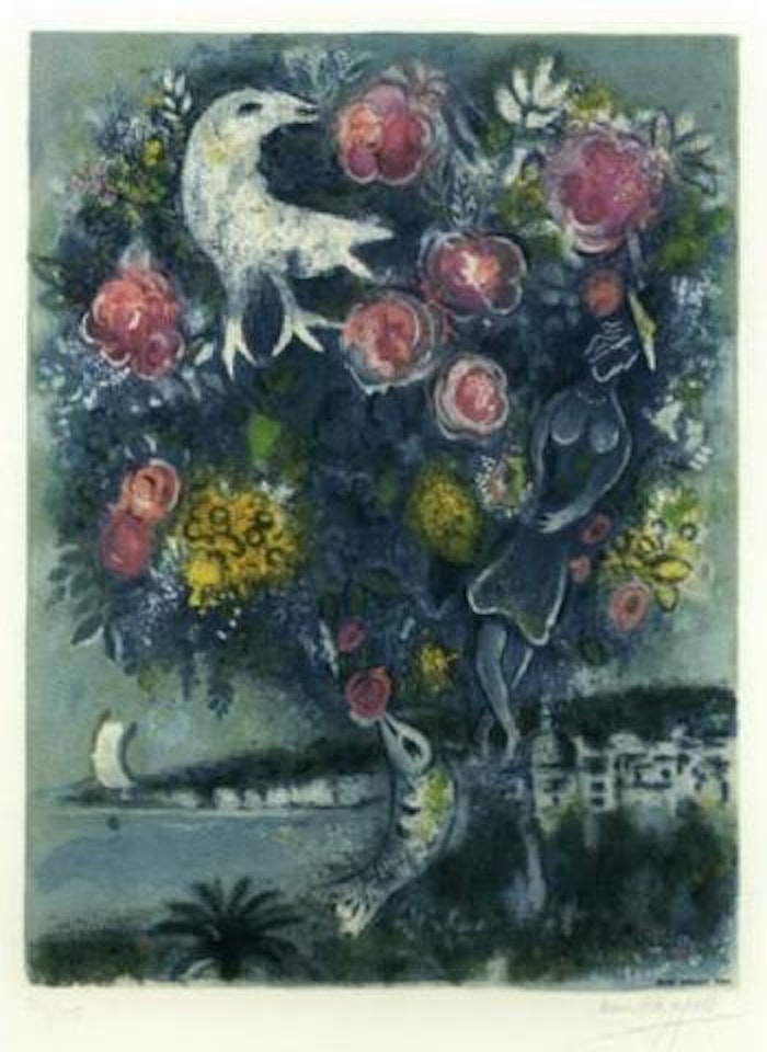 Angel Bay with bouquet of roses by Marc Chagall