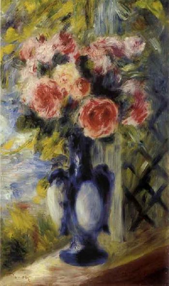 Bouquet de roses au vase bleu by Pierre-Auguste Renoir