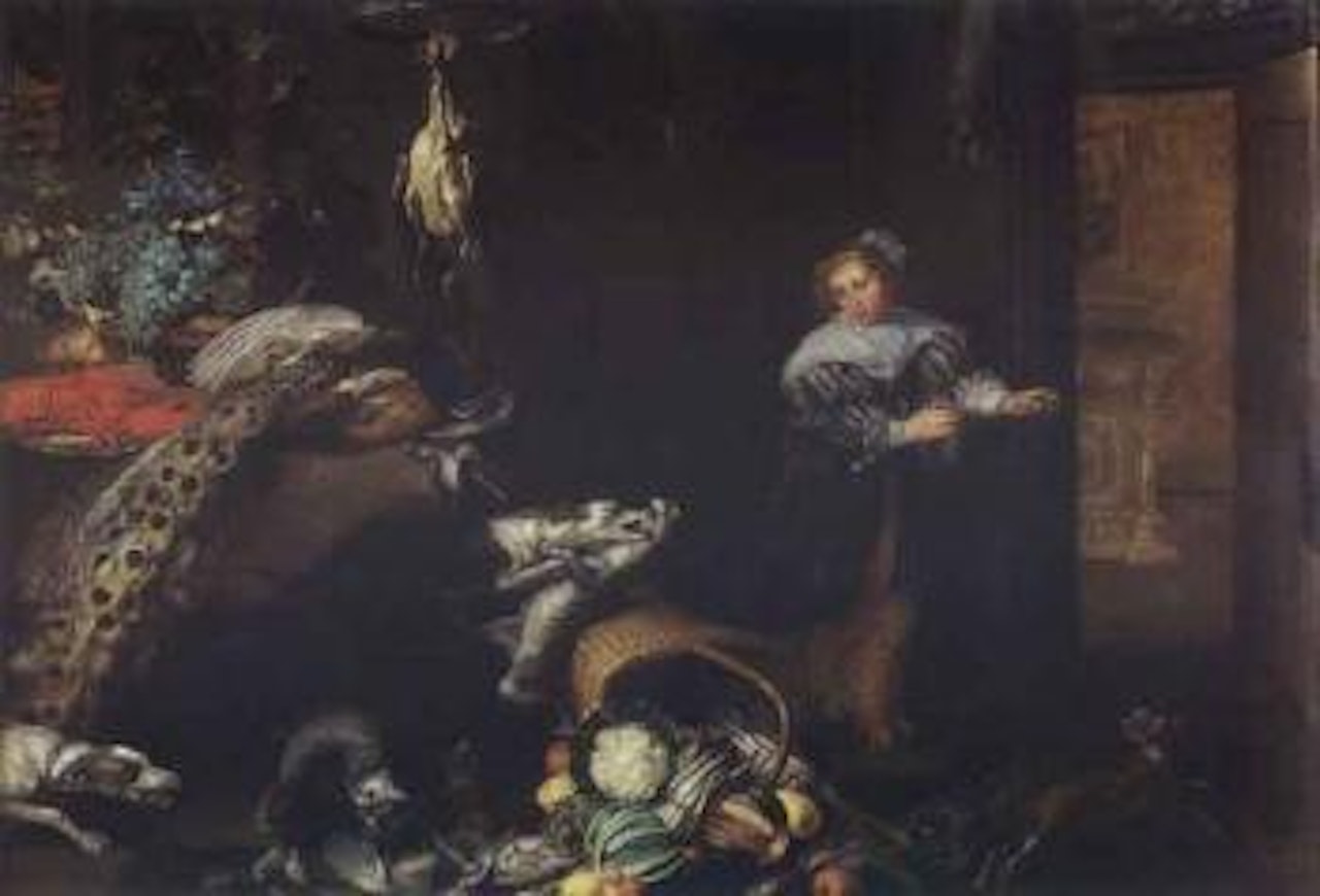 Figures and animals with food by Adriaen van Utrecht