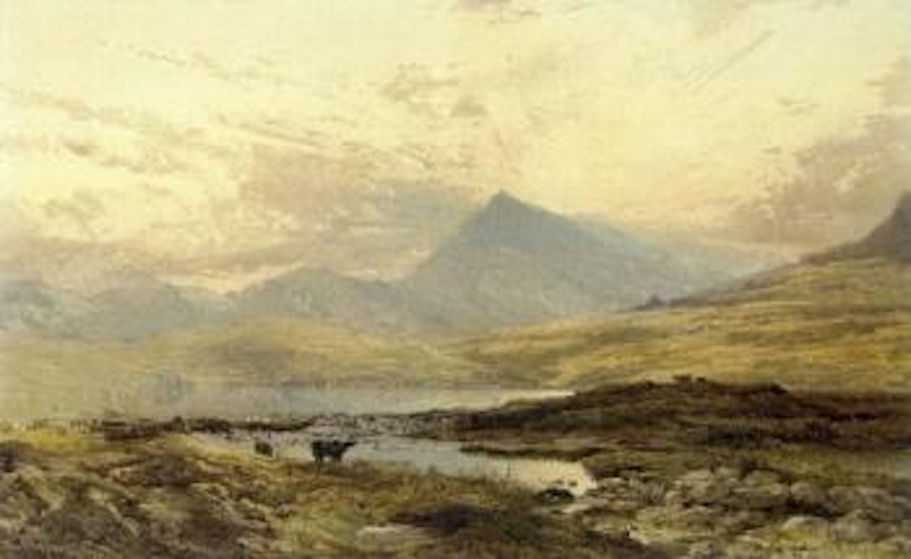 Cattle grazing in a moorland landscape thought to be Rannoch Moor by Edward Duncan