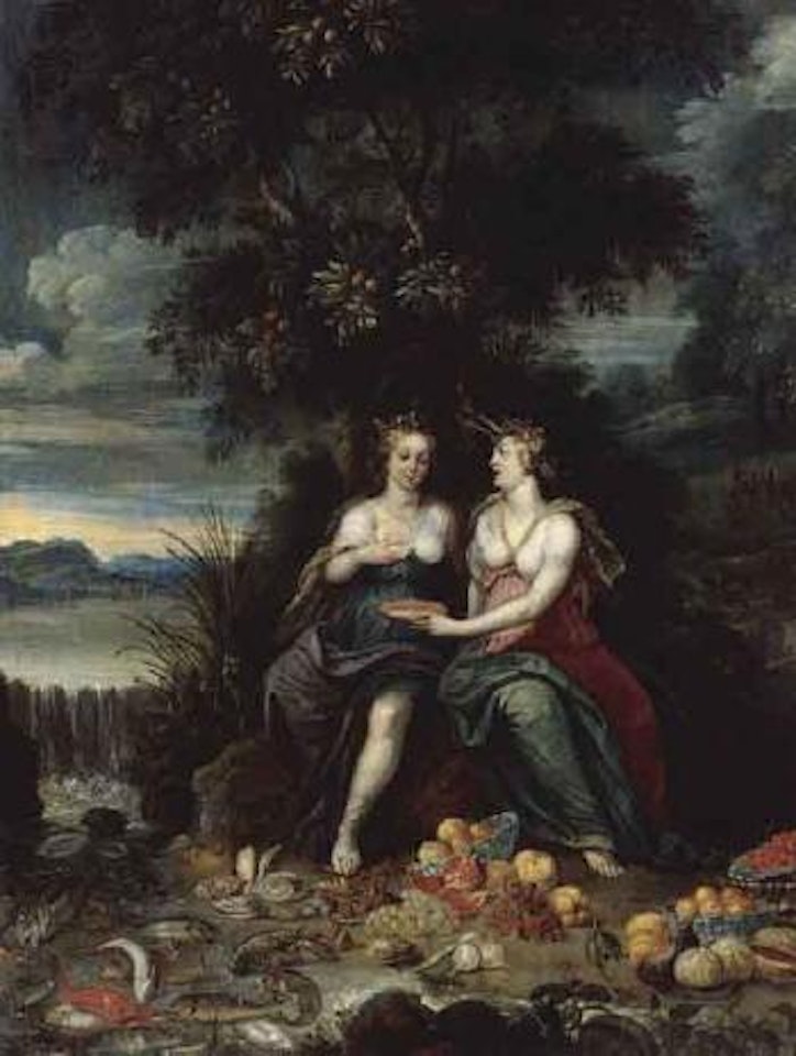 Personifications of the Elements of Water and Earth seated on a river bank by Jan Van Kessel The Elder