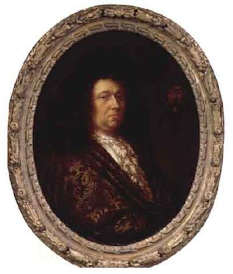 Portrait of a nobleman, wearing gold embroidered brown cloak by Hyacinthe Rigaud