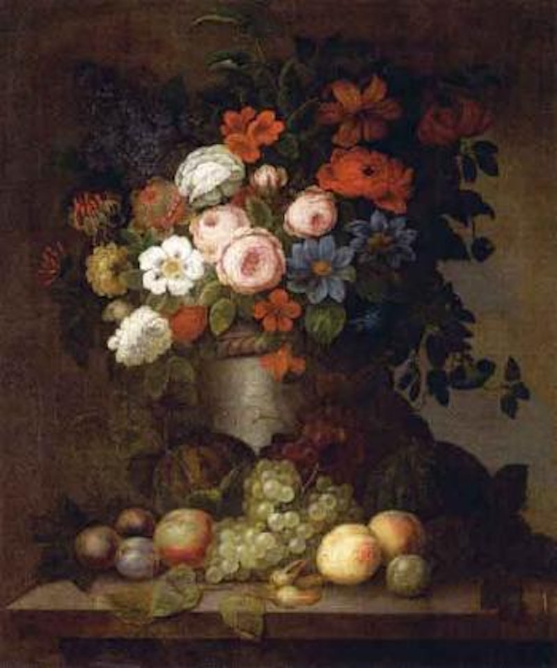 Still life of flowers and fruit by Pieter Hardime