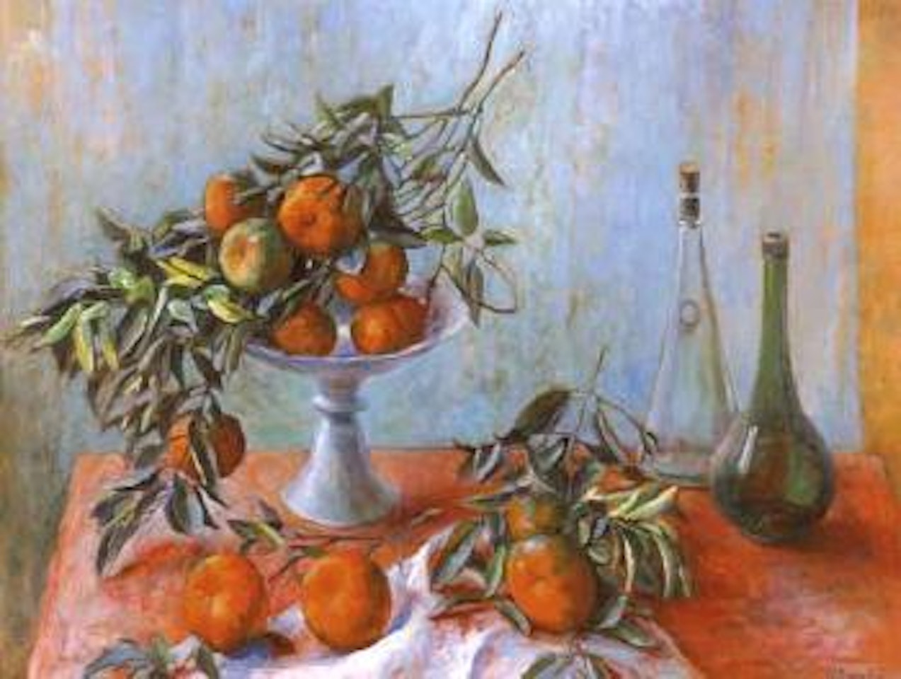 Mandarins on red table by Margaret Hannah Olley